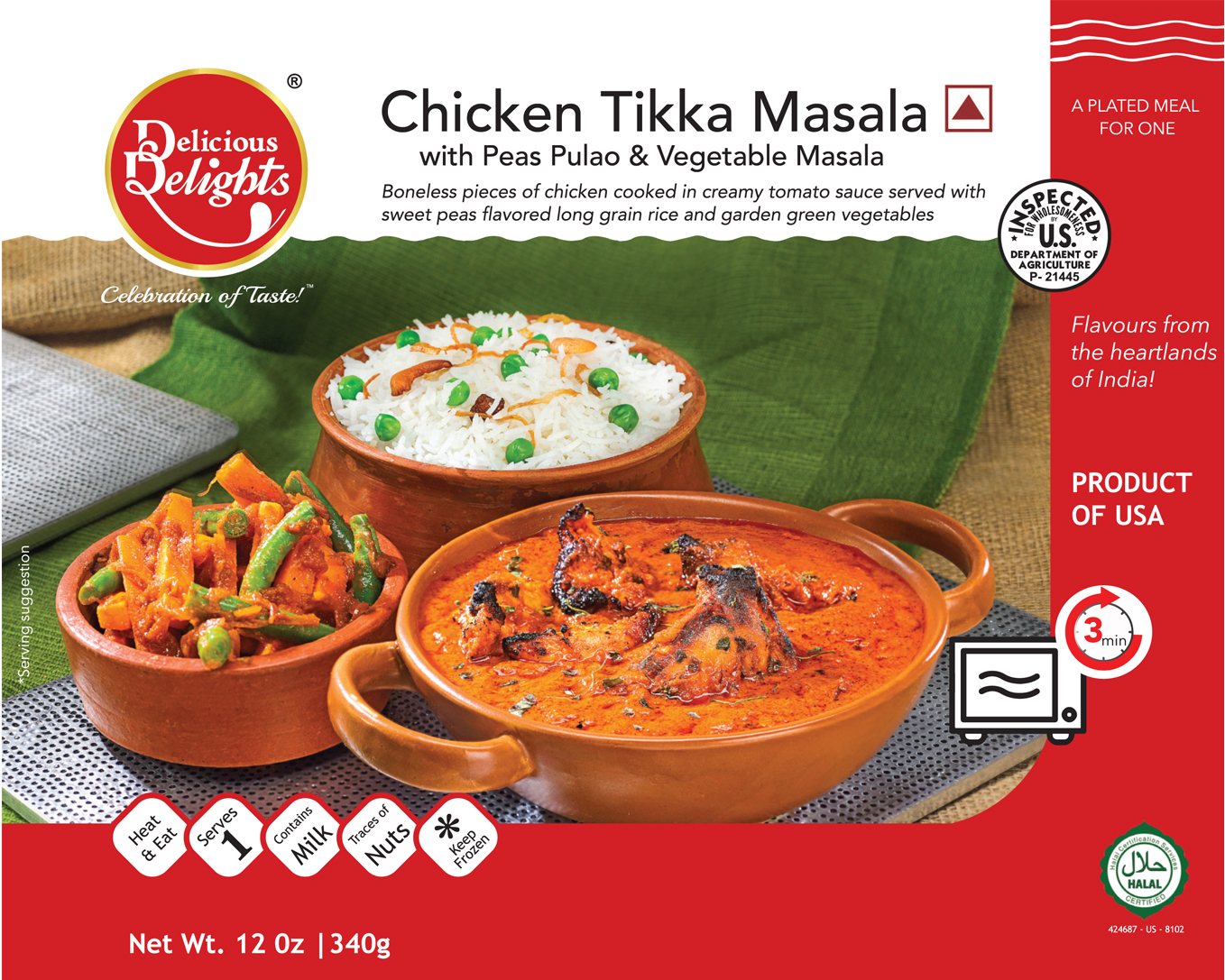Delicious Delights Chicken Tikka Masala with Peas Pulao and Vegetable Masala