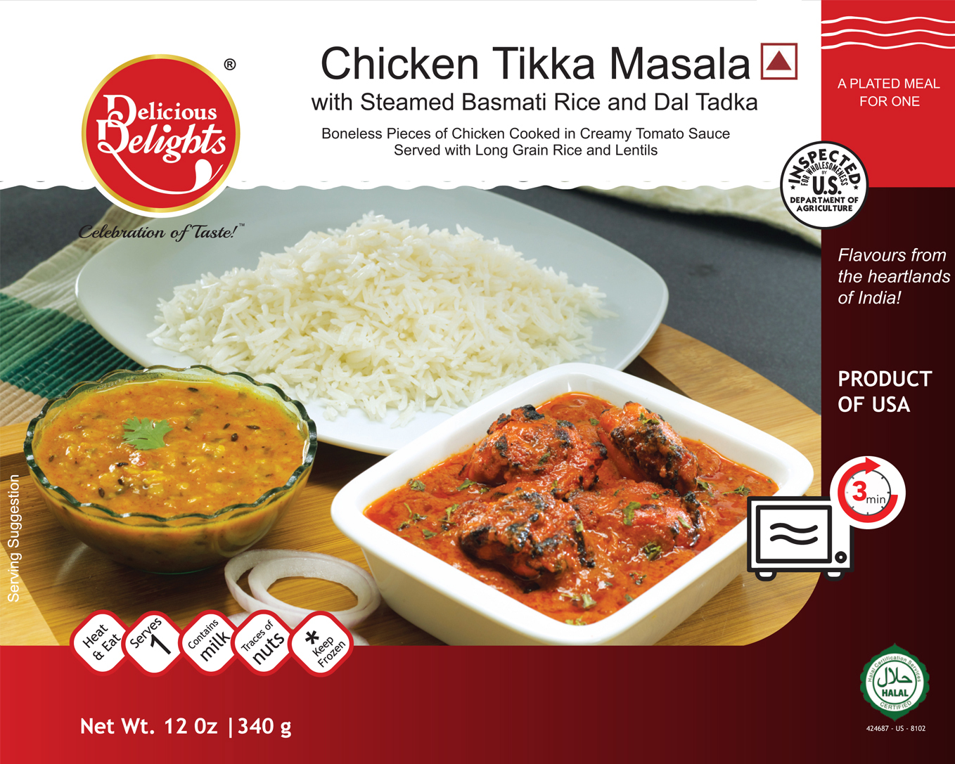 Delicious Delights Chicken Tikka Masala with Steamed Basmati Rice and Dal Tadka