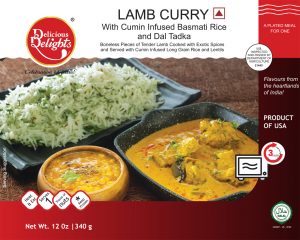 Delicious Delights Lamb Curry with Cumin Infused Basmati Rice and Dal Tadka